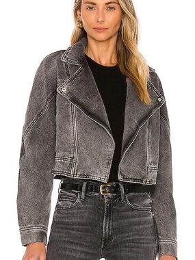 Washed Black Cropped Moto Jacket Pink Lily